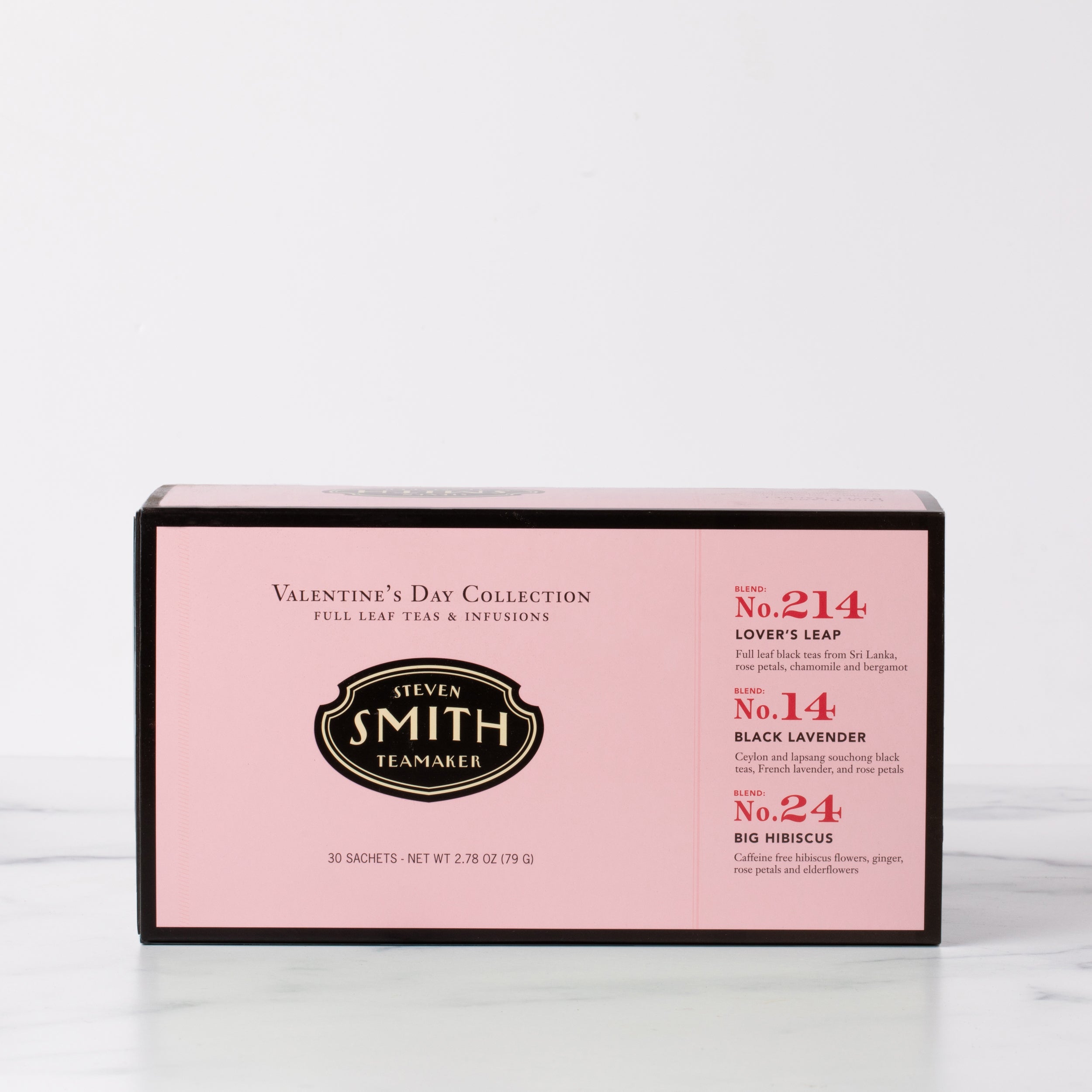 Pink Valentine's Day Collection box with Smith logo and a list of the contents: Lover's Leap, Black Lavender and Big Hibiscus.